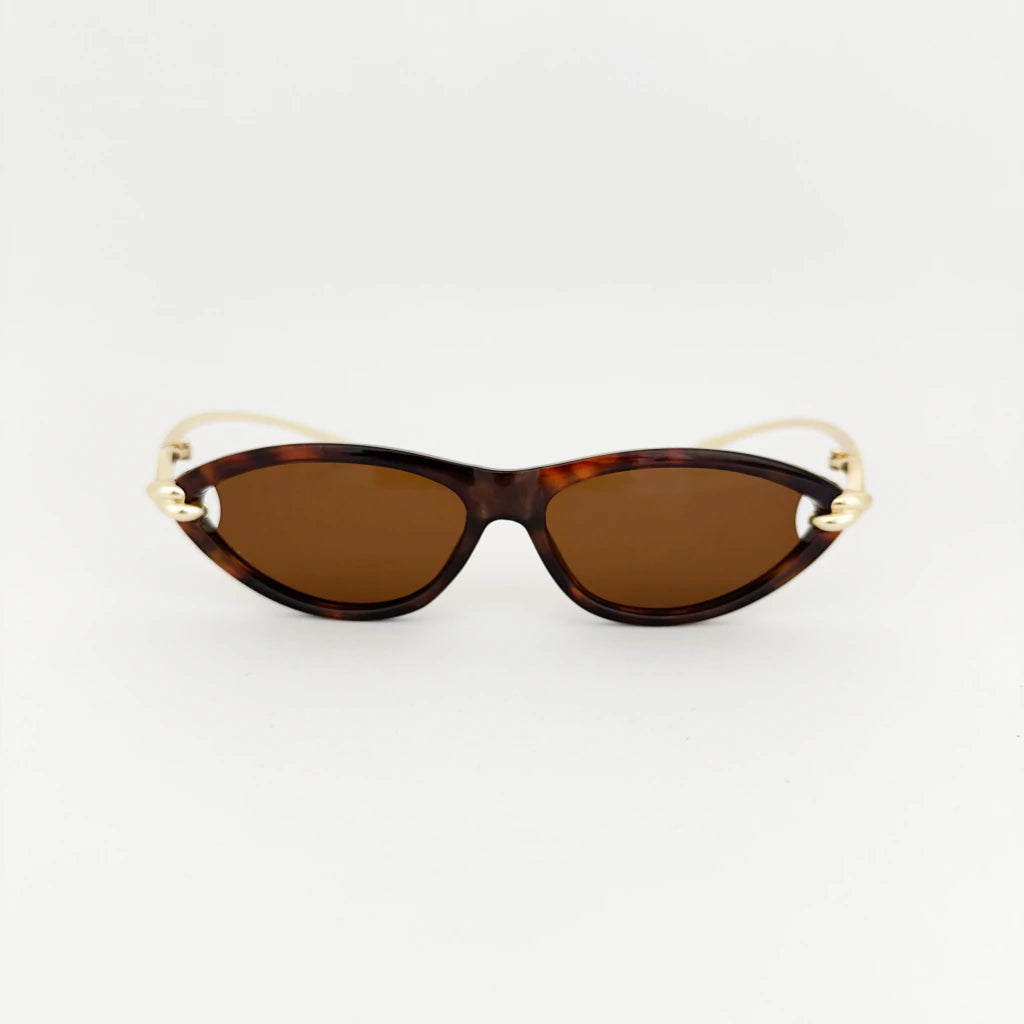 VELEZECO Santorini tortoiseshell cat-eye sunglasses with brown lenses and gold arms – open frame view — Tortoiseshell / Havana#opt1_1