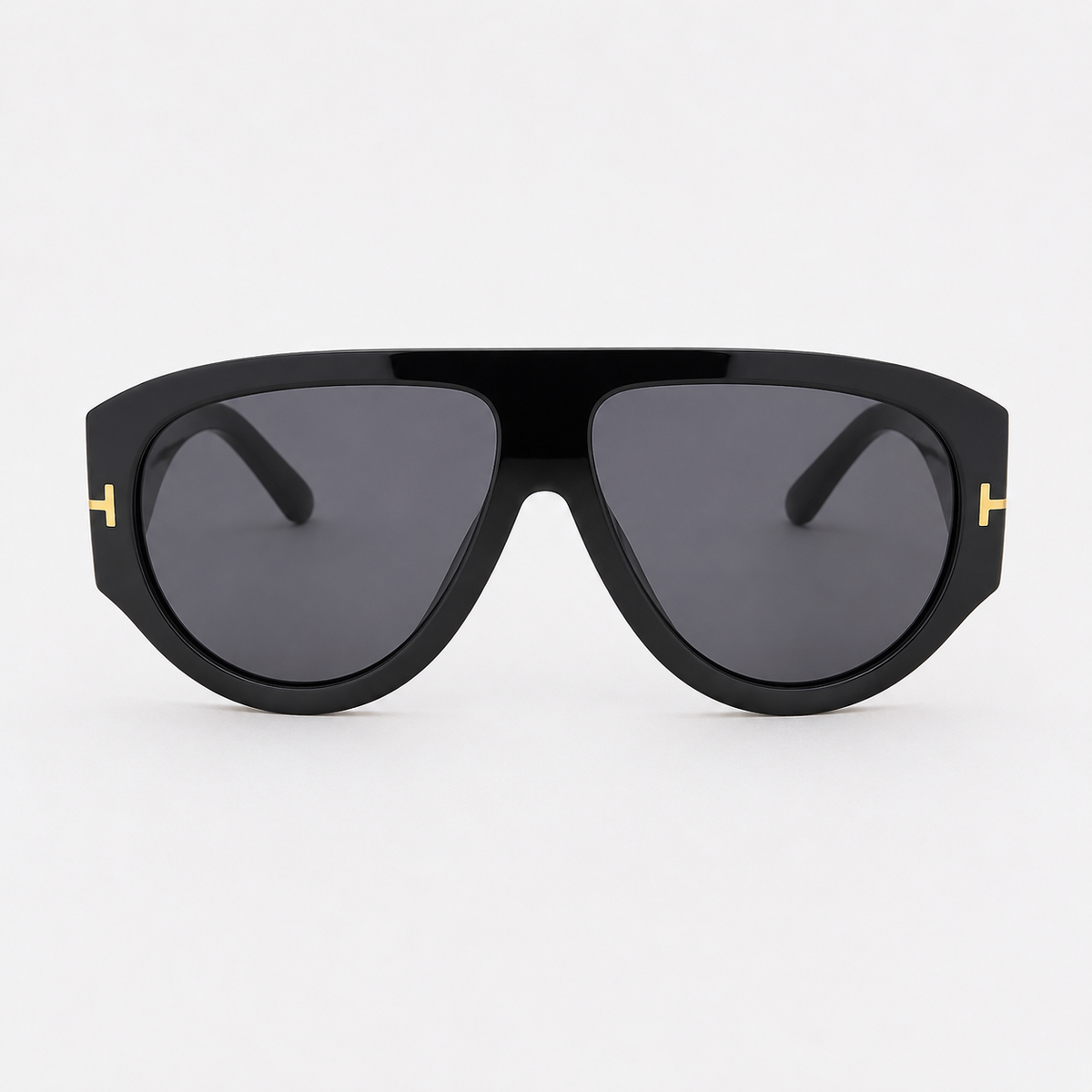 VELEZECO Veneza black oversized aviator sunglasses with black lenses and gold details, front view · Black #opt1_3