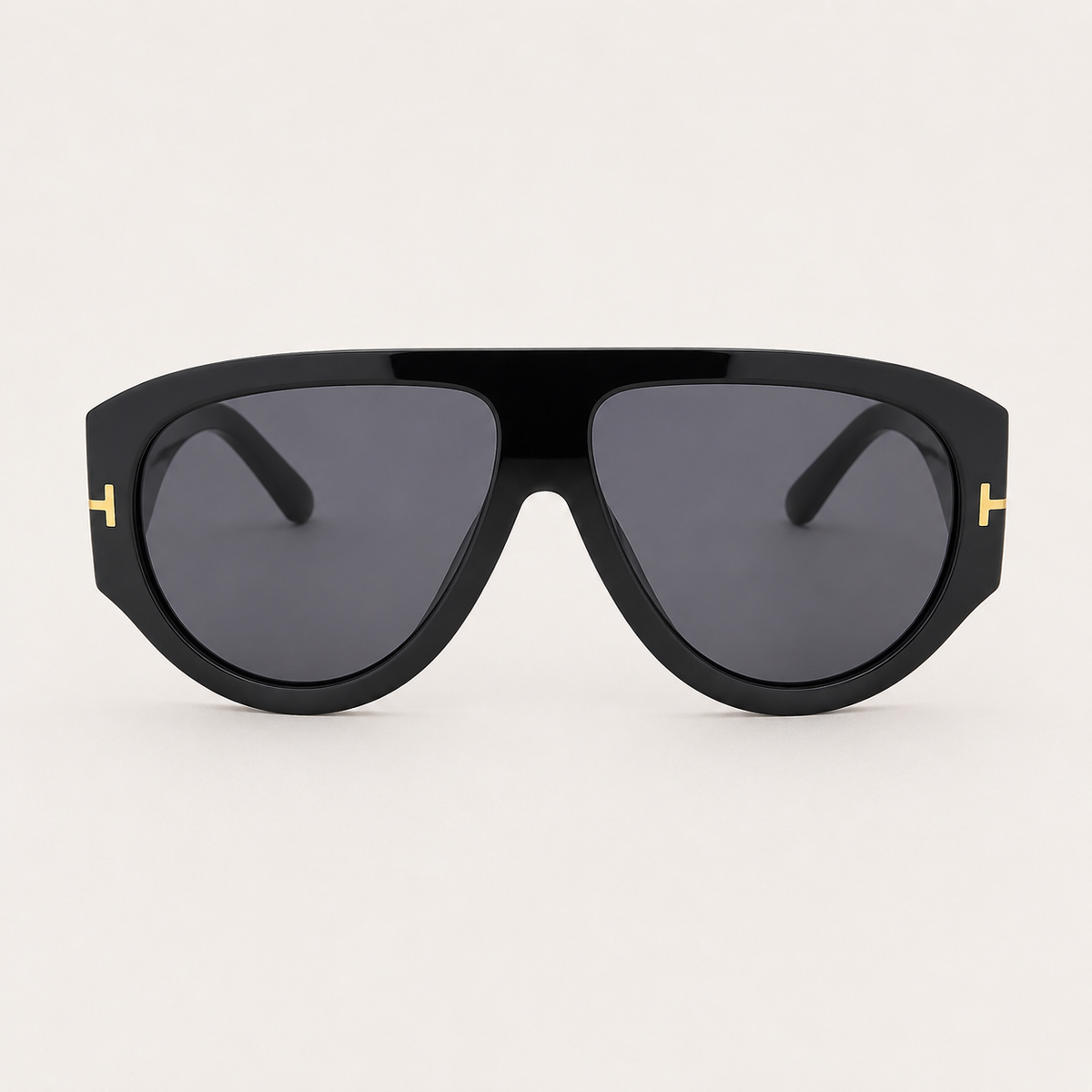 VELEZECO Veneza black aviator sunglasses with black lenses and gold details – open frame view — Black#opt1_3