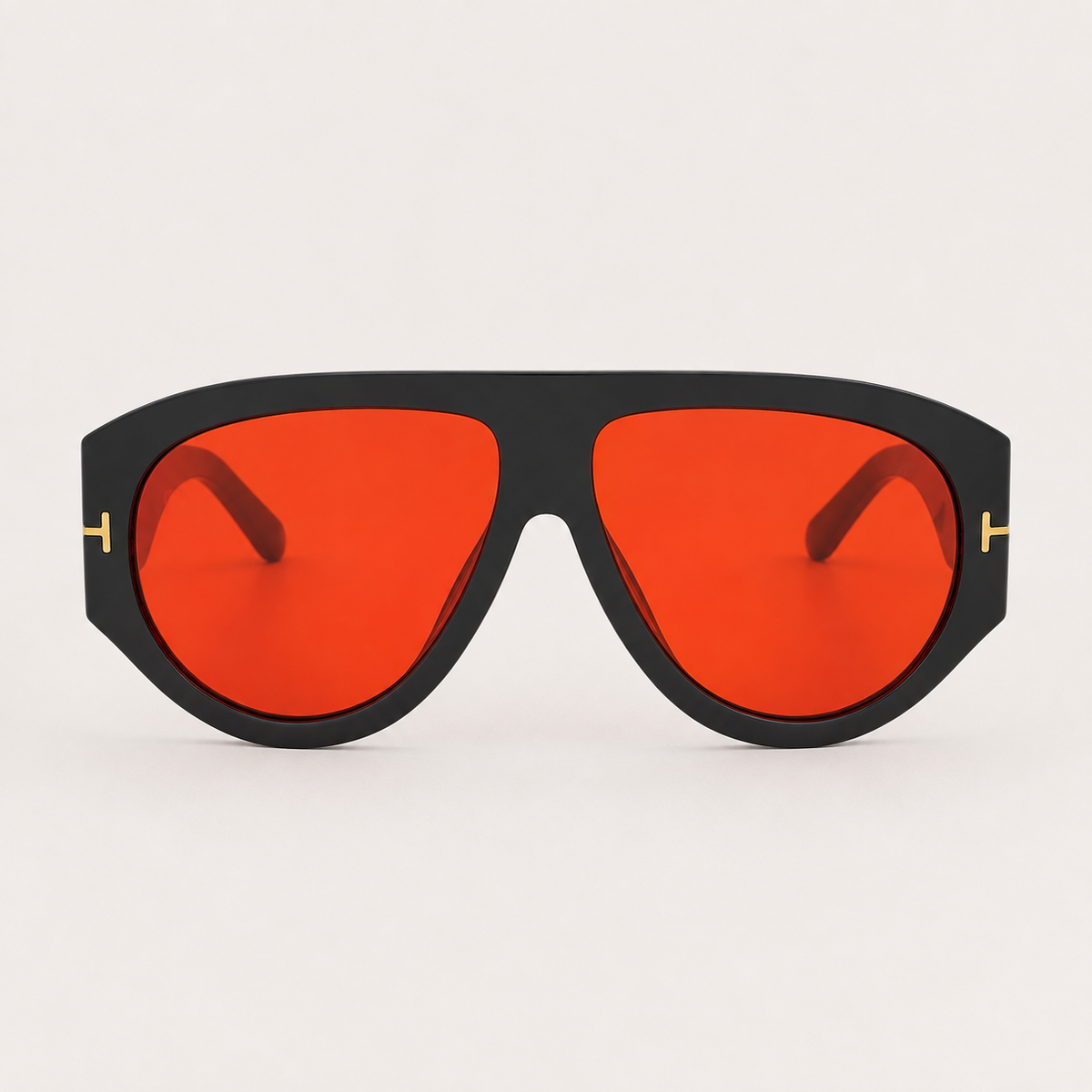 VELEZECO Veneza black aviator sunglasses with orange lenses and gold details – front view#opt1_4