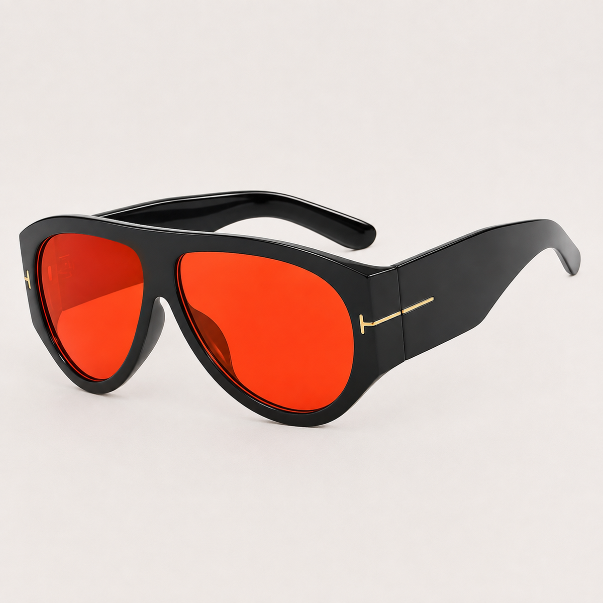 VELEZECO Veneza black aviator sunglasses with orange lenses and gold details – side view#opt1_4