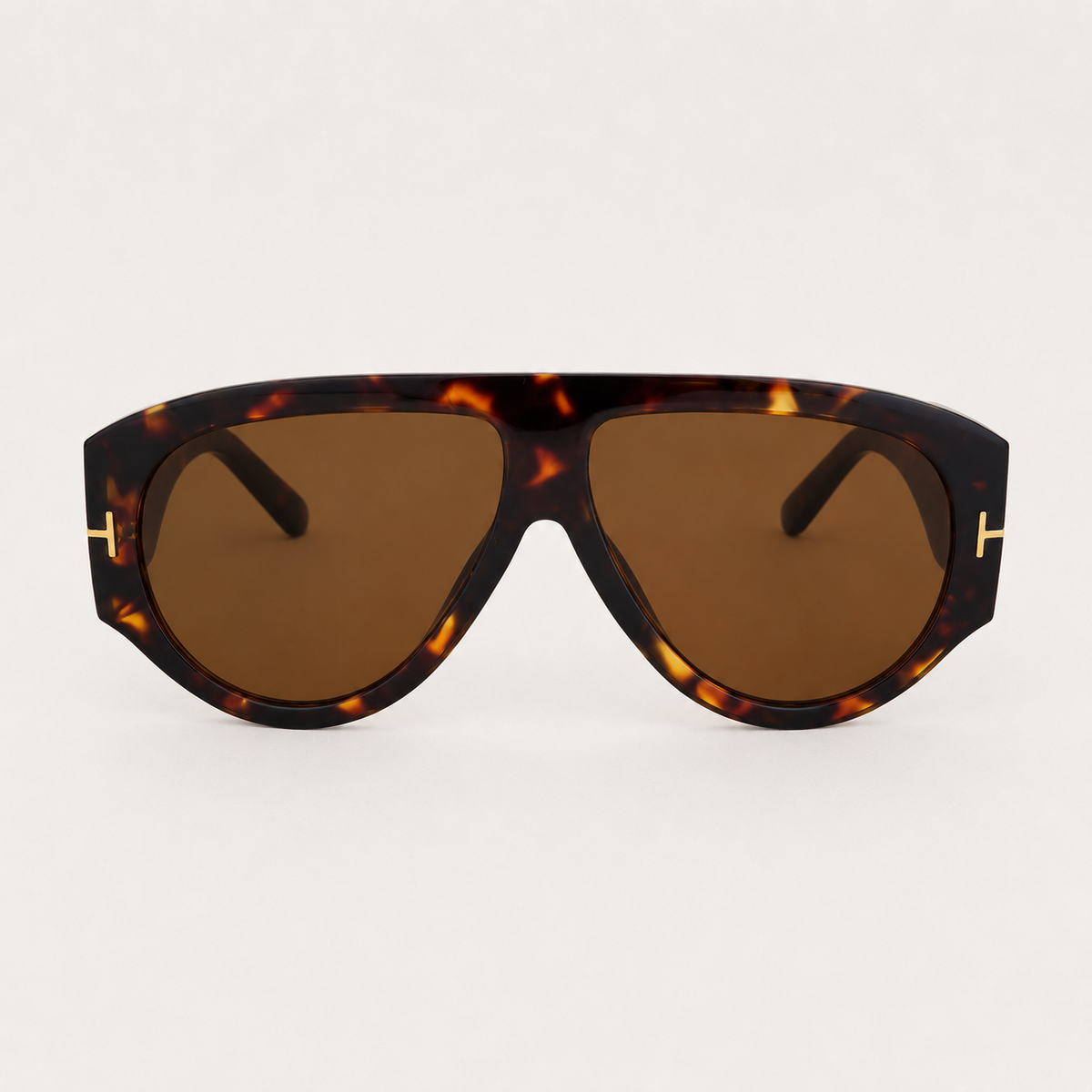 VELEZECO Veneza tortoiseshell oversized aviator sunglasses with brown lenses and gold details – front view — Tortoiseshell#opt1_2