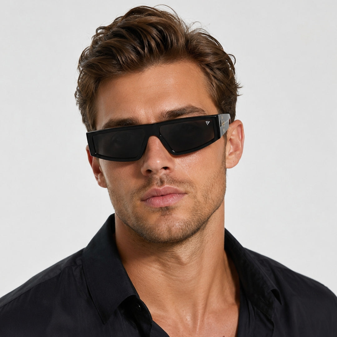 Urban sunglasses worn by model outdoors — Romy — Velezeco